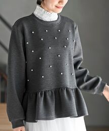 ラインストーン付きペプラムプルオーバー