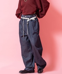 a.p.o.v.（エーピーオービー）の「a.p.o.v. チェック柄見せパンスタイルダブルウエストワイドデニムパンツ（デニムパンツ）」