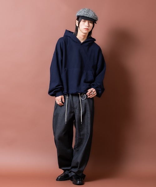 a.p.o.v.(エーピーオービー)の「a.p.o.v. チェック柄見せパンスタイルダブルウエストワイドデニムパンツ(デニムパンツ・メンズ・ネイビー/ブラック・ONESIZE)」の6枚目の写真
