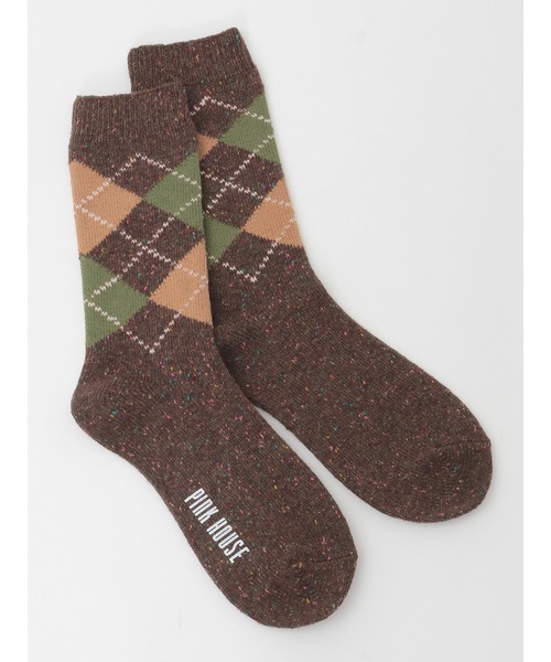 PINK HOUSE（ピンクハウス）の「アーガイルソックス（ソックス/靴下・レディース・キナリ/ダークブラウン/ピンク・フリー）」の2枚目の写真