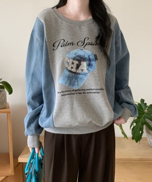 ABITOKYO(アビトーキョー)の「袖デニム切替スウェットプルオーバー(スウェット・レディース・ホワイト/ブラック/グレー・FREE)」の18枚目の写真