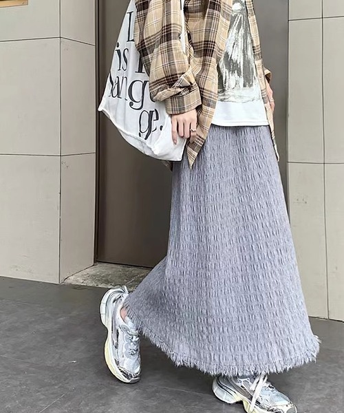 NinaetLina(ニナエリナ)の「裾フリンジロングスカート(スカート・レディース・グレー/ブラウン/ホワイト/ブラック・FREE)」の9枚目の写真