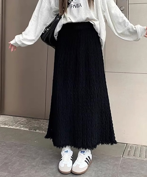 NinaetLina(ニナエリナ)の「裾フリンジロングスカート(スカート・レディース・グレー/ブラウン/ホワイト/ブラック・FREE)」の7枚目の写真