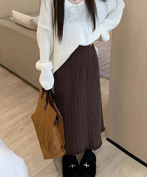 NinaetLina(ニナエリナ)の「裾フリンジロングスカート(スカート・レディース・グレー/ブラウン/ホワイト/ブラック・FREE)」の12枚目の写真
