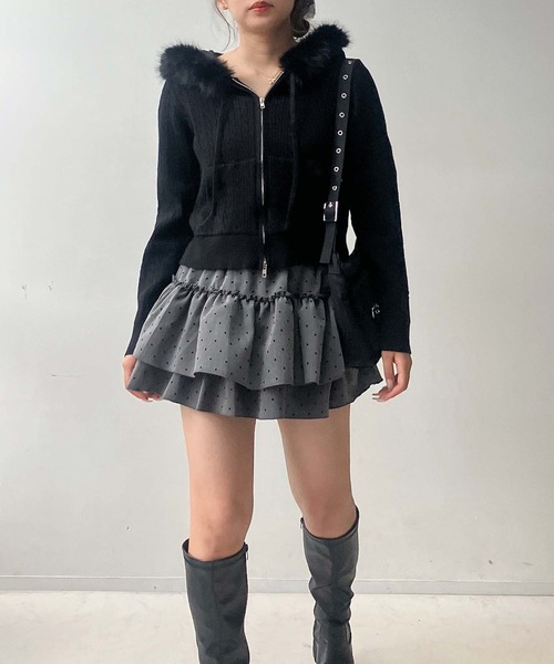 AS KNOW AS plus(アズノゥアズプラス)の「♪エコファーフード ポケット付き ケーブル編み Wジップファスナーカーディガン(カーディガン/ボレロ・レディース・アイボリー/ブラック/シルバー・FREE)」の7枚目の写真