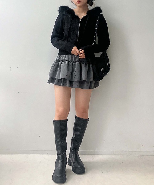 AS KNOW AS plus(アズノゥアズプラス)の「♪エコファーフード ポケット付き ケーブル編み Wジップファスナーカーディガン(カーディガン/ボレロ・レディース・アイボリー/ブラック/シルバー・FREE)」の8枚目の写真