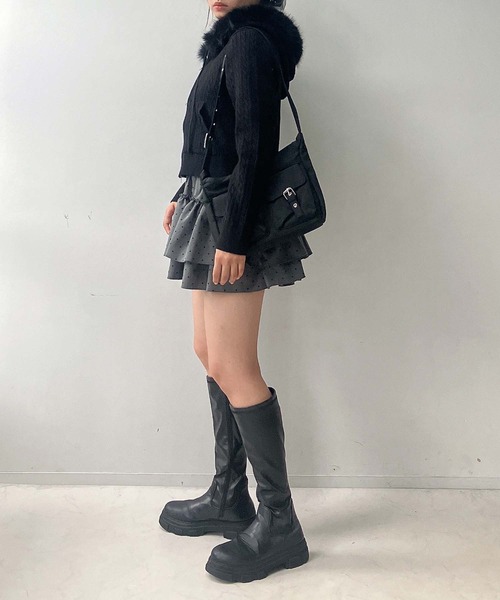 AS KNOW AS plus(アズノゥアズプラス)の「♪エコファーフード ポケット付き ケーブル編み Wジップファスナーカーディガン(カーディガン/ボレロ・レディース・アイボリー/ブラック/シルバー・FREE)」の10枚目の写真