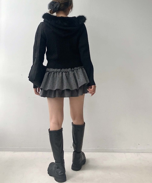 AS KNOW AS plus(アズノゥアズプラス)の「♪エコファーフード ポケット付き ケーブル編み Wジップファスナーカーディガン(カーディガン/ボレロ・レディース・アイボリー/ブラック/シルバー・FREE)」の11枚目の写真