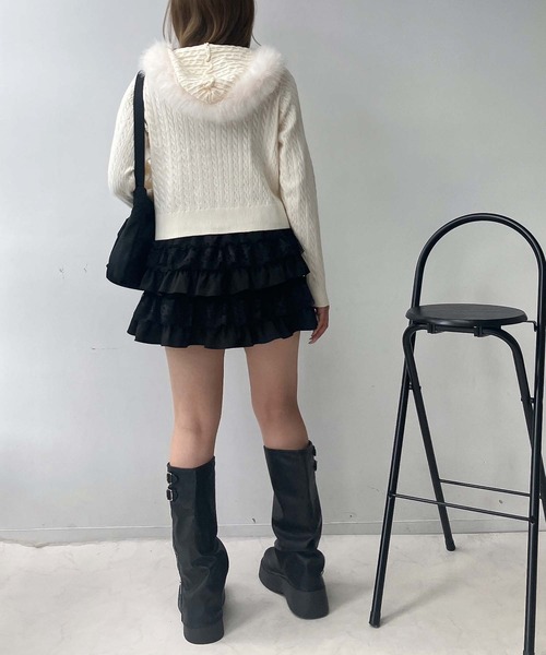 AS KNOW AS plus(アズノゥアズプラス)の「♪エコファーフード ポケット付き ケーブル編み Wジップファスナーカーディガン(カーディガン/ボレロ・レディース・アイボリー/ブラック/シルバー・FREE)」の21枚目の写真