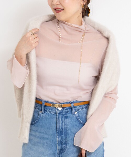 NOLLEY’S Sophi（ノーリーズソフィ）の「ウォッシャブルシアーオーガンジータートルネック（Tシャツ/カットソー・レディース・キナリ/ベビーピンク/ブラック・38）」の3枚目の写真