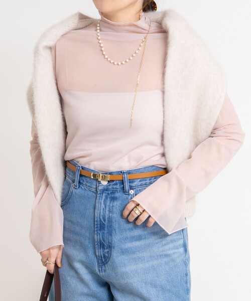 NOLLEY’S Sophi（ノーリーズソフィ）の「ウォッシャブルシアーオーガンジータートルネック（Tシャツ/カットソー・レディース・キナリ/ベビーピンク/ブラック・38）」の4枚目の写真