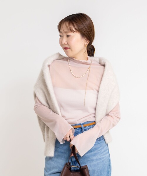 NOLLEY’S Sophi（ノーリーズソフィ）の「ウォッシャブルシアーオーガンジータートルネック（Tシャツ/カットソー・レディース・キナリ/ベビーピンク/ブラック・38）」の5枚目の写真