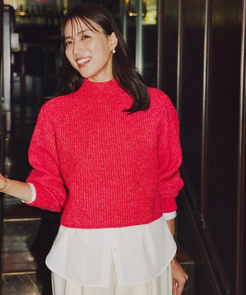 OPAQUE.CLIP（オペークドットクリップ）の「MIXミドルゲージショートあぜニット【洗濯機OK】（ニット/セーター・レディース・ブルーグリーン/レッド系/アイボリー/チャコールグレー・36/40/38）」の5枚目の写真