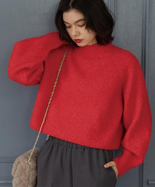 OPAQUE.CLIP（オペークドットクリップ）の「MIXミドルゲージショートあぜニット【洗濯機OK】（ニット/セーター・レディース・ブルーグリーン/レッド系/アイボリー/チャコールグレー・36/40/38）」の22枚目の写真