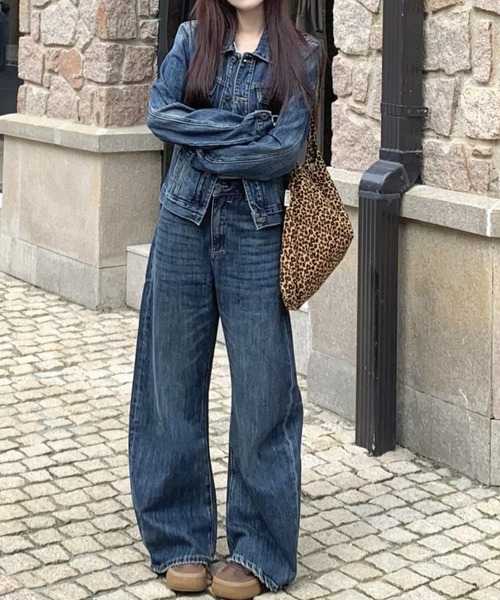 セール】襟付きシングルブレストジャケットハイウエストジーンズデニム