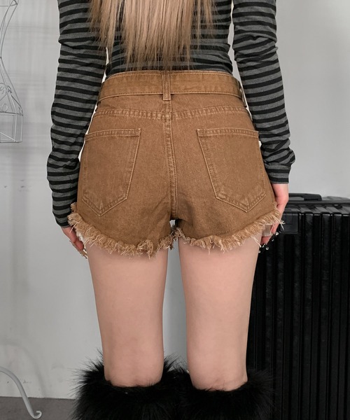 lilful（リルフル）の「裾フリンジ ベルトデザインショーパン（デニムパンツ・レディース・ブラウン/ブラウン系その他/ブラック系その他/ブルー・S/M）」の12枚目の写真