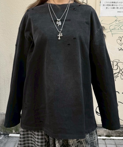 Never mind the XU（ネバーマインドザエックスユー）の「【Never mind the XU】damage washed long sleeve / 【ネバーマインド ザ エックスユー】ダメージウォッシュ長袖Tシャツ  <着用動画あり>（Tシャツ/カットソー・メンズ・ホワイト/ピンク/ブラック・L/XL）」の7枚目の写真