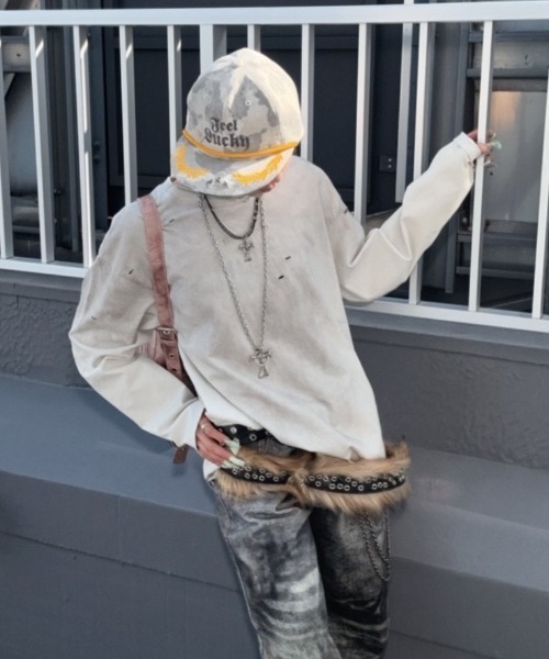 Never mind the XU（ネバーマインドザエックスユー）の「【Never mind the XU】damage washed long sleeve / 【ネバーマインド ザ エックスユー】ダメージウォッシュ長袖Tシャツ  <着用動画あり>（Tシャツ/カットソー・メンズ・ホワイト/ピンク/ブラック・L/XL）」の22枚目の写真