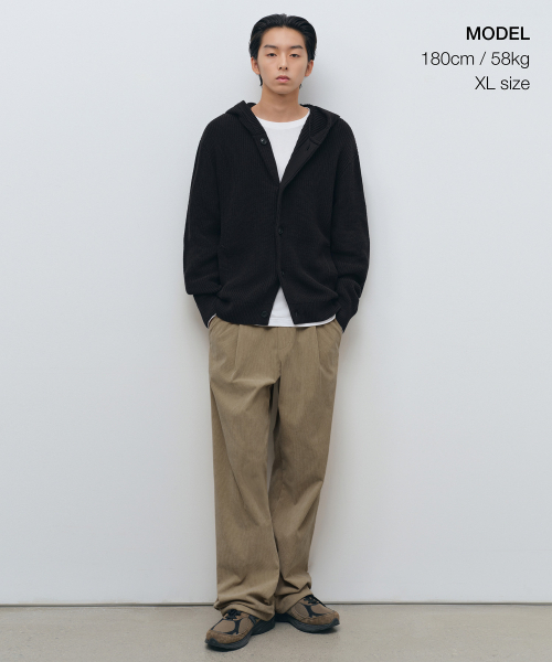 MUSINSA STANDARD（ムシンサスタンダード）の「リブニットフードパーカー [ブラック]（カーディガン/ボレロ・メンズ・その他・SMALL/MEDIUM/LARGE/X-LARGE/XX-LARGE）」の2枚目の写真