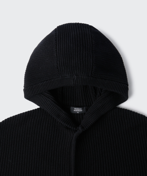 MUSINSA STANDARD（ムシンサスタンダード）の「リブニットフードパーカー [ブラック]（カーディガン/ボレロ・メンズ・その他・SMALL/MEDIUM/LARGE/X-LARGE/XX-LARGE）」の4枚目の写真