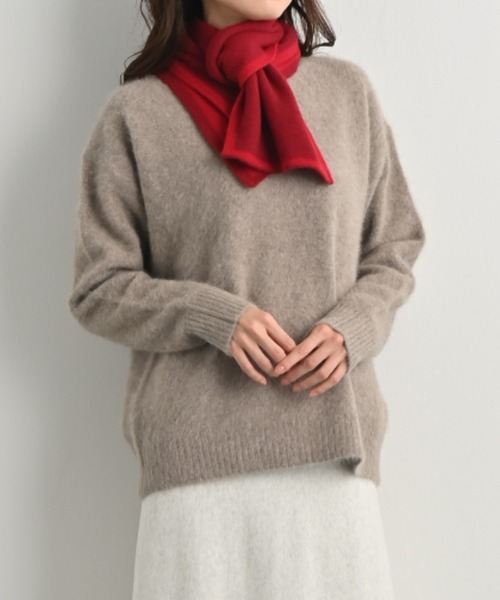 aunt lily（アントリリー）の「内モンゴル産アルバスカシミヤ リバーシブルマフラー｜カシミヤ100％ ジャガード編み リバーシブル マフラー やわらか カシミヤ（マフラー・レディース・ブラック系その他/ボルドー/グリーン/ライトグリーン/オレンジ/イエロー・FREE）」の5枚目の写真