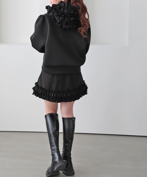 M y u(ミュー)の「DOUBLEフリルミニスカート(スカート・レディース・ブラック/ピンク・FREE)」の8枚目の写真