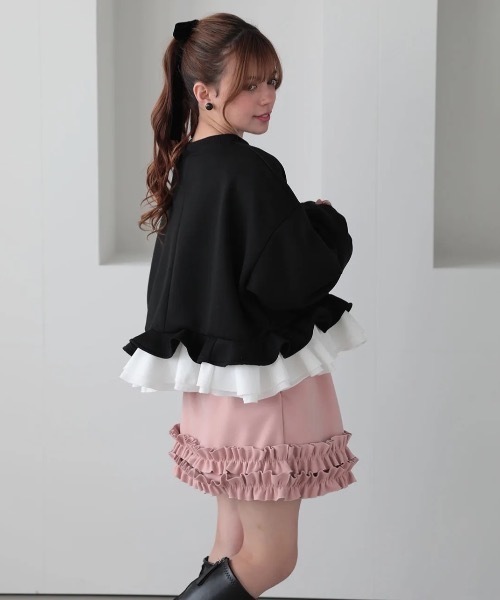 M y u(ミュー)の「DOUBLEフリルミニスカート(スカート・レディース・ブラック/ピンク・FREE)」の11枚目の写真
