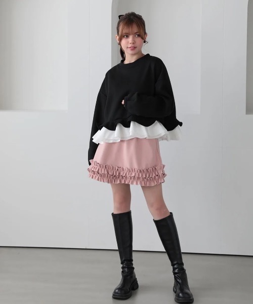 M y u(ミュー)の「DOUBLEフリルミニスカート(スカート・レディース・ブラック/ピンク・FREE)」の12枚目の写真
