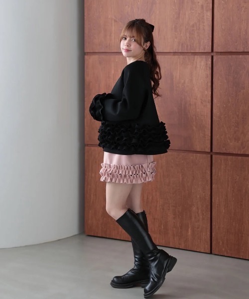 M y u(ミュー)の「DOUBLEフリルミニスカート(スカート・レディース・ブラック/ピンク・FREE)」の14枚目の写真