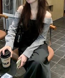 CERCA | Nia(ニア)/オフショルダー　バイカラーチェックブラウス(シャツ/ブラウス)