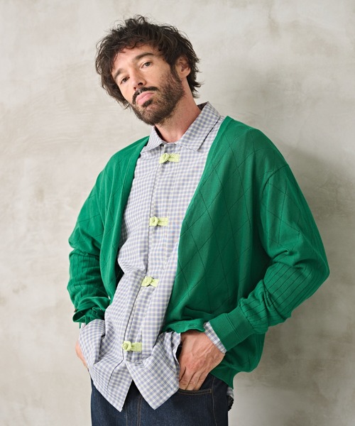 Kelen(ケレン)の「「KELEN MENS / ケレン メンズ」OPENWORK KNIT CARDIGAN(ニット/セーター・メンズ・グリーン/ピンク/キャメル・42/40)」の1枚目の写真