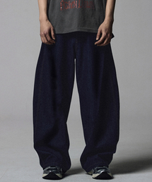 NOT4NERD | Linen Like Curved Semi Wide Denim Pants - Deep Indigo(デニムパンツ)