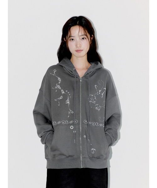 OAFISH(オアフィッシュ)の「LINEWORK HOODIE ZIP UP, CHARCOAL(パーカー・レディース・その他・FREE)」の2枚目の写真