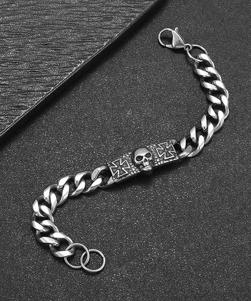 アイアンクロス＆スカルシルバーブレスレット/メンズ(SK