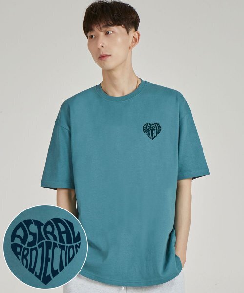 ASTRAL PROJECTION(アストラルプロジェクション)の「ミニハートロゴラウンドネック15番手綿半袖Tシャツ_ブルーグリーン(Tシャツ/カットソー・メンズ・その他・LARGE/X-LARGE)」の1枚目の写真