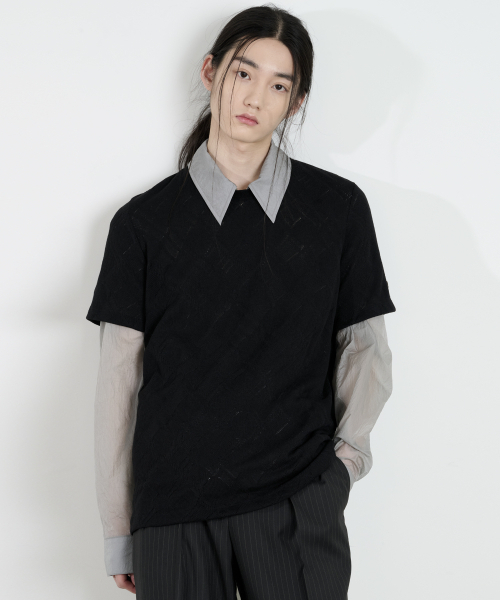 DUSTYWHITE(ダスティーホワイト)の「ブラックレースTシャツ(Tシャツ/カットソー・メンズ・その他・MEDIUM/LARGE/X-LARGE)」の1枚目の写真