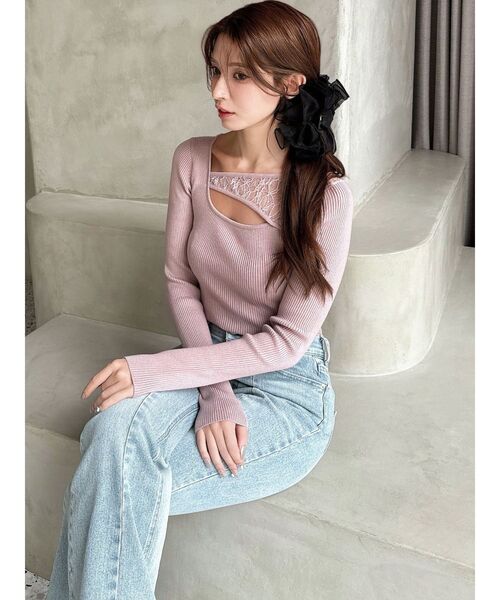 RESEXXY（リゼクシー）の「レースコンビニットプルオーバー（ニット/セーター・レディース・ピンク/ホワイト/ブラック・FREE）」の6枚目の写真