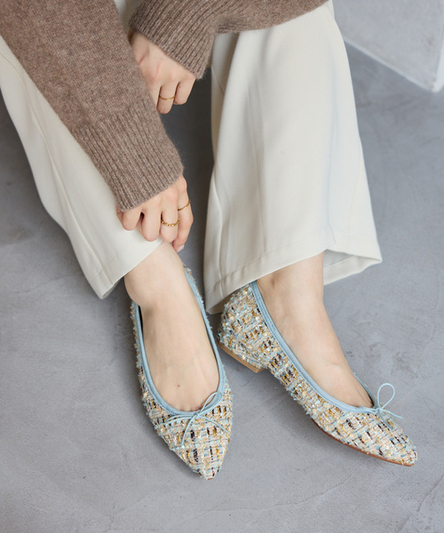 LE TALON（ルタロン）の「ポインテッドツイードバレエ（バレエシューズ・レディース・アイボリー/ピンク/サックスブルー・24.5cm/23cm/22.5cm/22cm/21.5/21/25.5cm/24cm/23.5cm/25cm）」の5枚目の写真