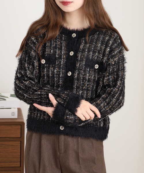Anna Nicola(アンナニコラ)の「Anna Nicola シャギーニットカーディガン(カーディガン/ボレロ・レディース・グレー/ブラック/ネイビー・38)」の2枚目の写真