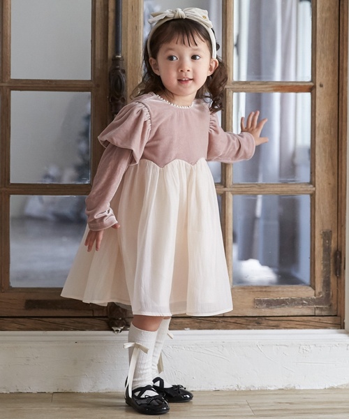 petit main（プティマイン）の「パフ袖シフォンワンピース（ワンピース・キッズ・ブラック/ピンク・100cm/110cm/120cm/130cm/90cm/80ｃｍ）」の2枚目の写真