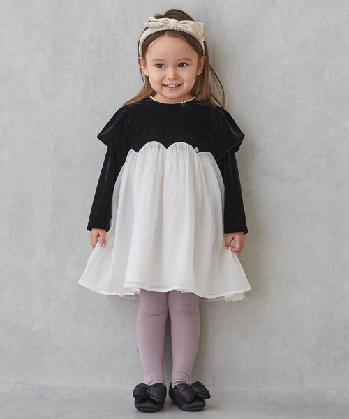 【petit main】パフ袖シフォンワンピース