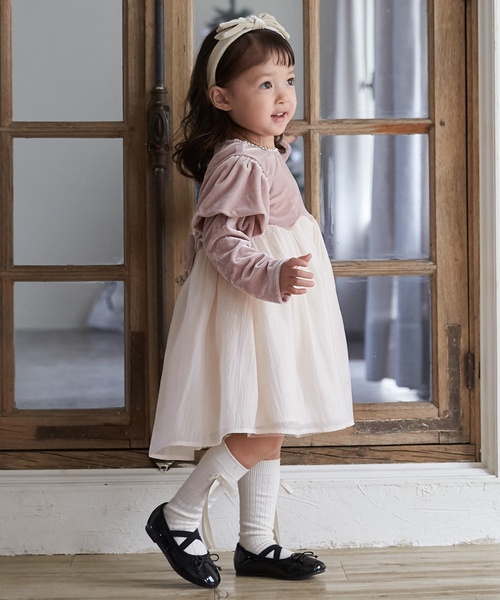 petit main（プティマイン）の「パフ袖シフォンワンピース（ワンピース・キッズ・ブラック/ピンク・100cm/110cm/120cm/130cm/90cm/80ｃｍ）」の3枚目の写真