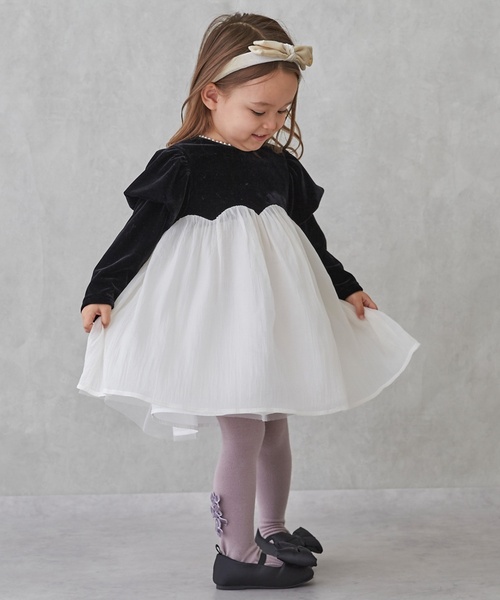 petit main（プティマイン）の「パフ袖シフォンワンピース（ワンピース・キッズ・ブラック/ピンク・100cm/110cm/120cm/130cm/90cm/80ｃｍ）」の6枚目の写真