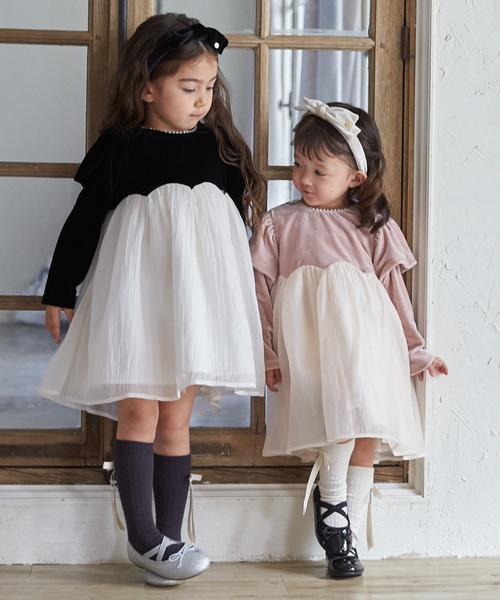 petit main（プティマイン）の「パフ袖シフォンワンピース（ワンピース・キッズ・ブラック/ピンク・100cm/110cm/120cm/130cm/90cm/80ｃｍ）」の7枚目の写真