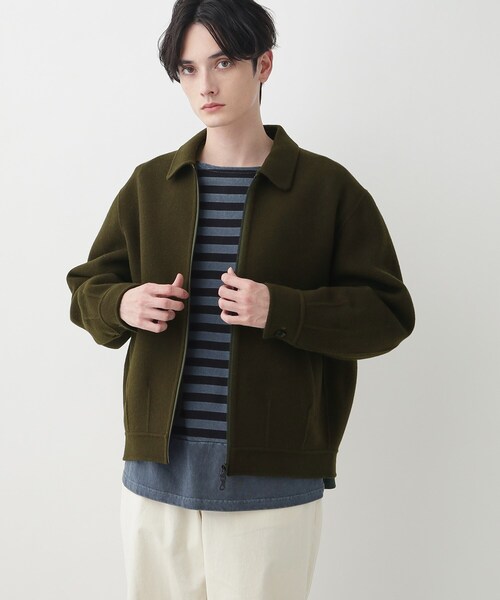 【新品】Curensology ウールメルトンジャケット カーキ フリーサイズ セール】【洗える】メルトンジャケット（ステンカラーコート）｜Dessin