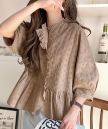 RUBY AND YOU スタンドカラーシースルーブラウス BROWN RUBY AND YOU - RUBY AND YOU スタンドカラーシースルーブラウス BROWN