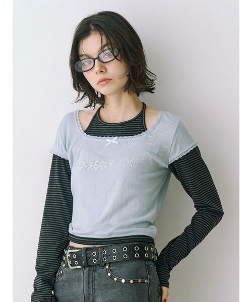 jouetie(ジュエティ)の「レイヤードライクホルターネックトップス ボーダー レオパード(Tシャツ/カットソー・レディース・ブラック/ブルー/オフホワイト・MEDIUM)」の6枚目の写真