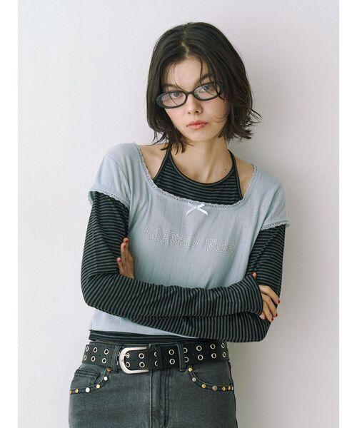 jouetie(ジュエティ)の「レイヤードライクホルターネックトップス ボーダー レオパード(Tシャツ/カットソー・レディース・ブラック/ブルー/オフホワイト・MEDIUM)」の7枚目の写真