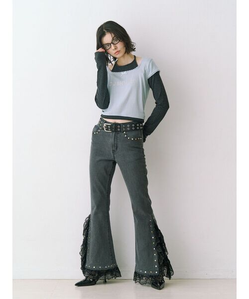 jouetie(ジュエティ)の「レイヤードライクホルターネックトップス ボーダー レオパード(Tシャツ/カットソー・レディース・ブラック/ブルー/オフホワイト・MEDIUM)」の8枚目の写真