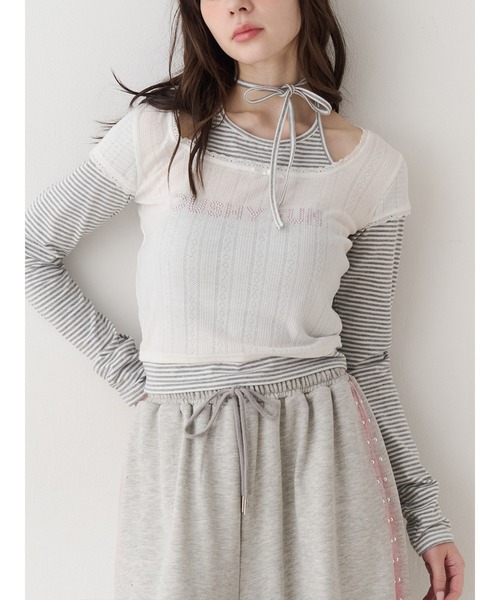 jouetie(ジュエティ)の「レイヤードライクホルターネックトップス ボーダー レオパード(Tシャツ/カットソー・レディース・ブラック/ブルー/オフホワイト・MEDIUM)」の2枚目の写真